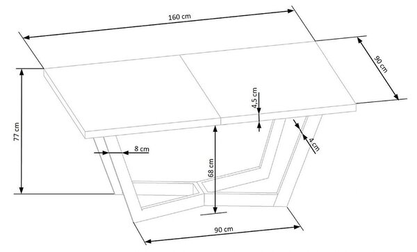 Masa extensibila MASSIVE, stejar/negru, furnir/metal, 160-250x90x77 cm