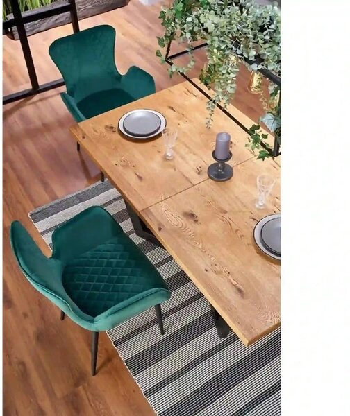 Masa extensibila MASSIVE, stejar/negru, furnir/metal, 160-250x90x77 cm