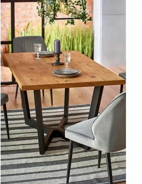Masa extensibila MASSIVE, stejar/negru, furnir/metal, 160-250x90x77 cm