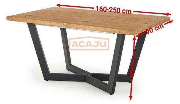 Masa extensibila MASSIVE, stejar/negru, furnir/metal, 160-250x90x77 cm