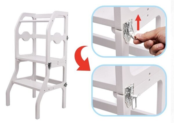 Scaun pliabil pentru copii, inaltator din lemn, 2 in 1 scaun si masa, learning tower
