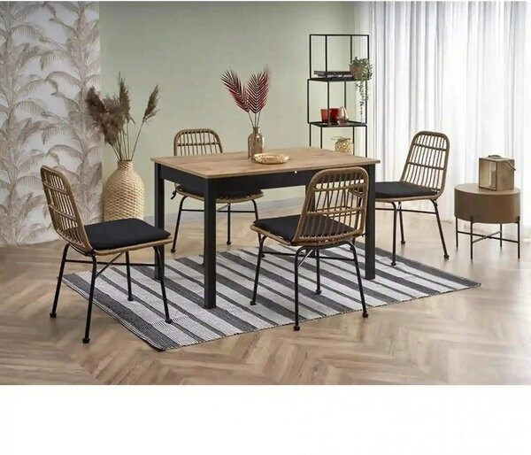 Masa extensibila GREG, stejar/negru, PAL, 124/168x74x75 cm