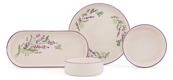 Set vesela mic dejun, 14 bucati Lavanta Alb 19x19x3.5 cm