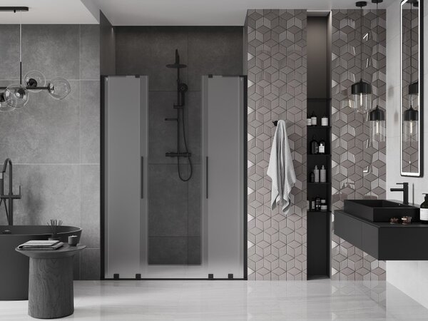 Mexen Velar L Duo, usa de dus culisanta pentru deschidere 140 cm, sticla mat 8 mm, negru mat, 871-140-003-32-70