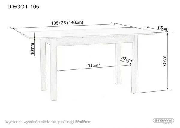 Masa extensibila DIEGO II, stejar sonoma, 105/140x65x75 cm