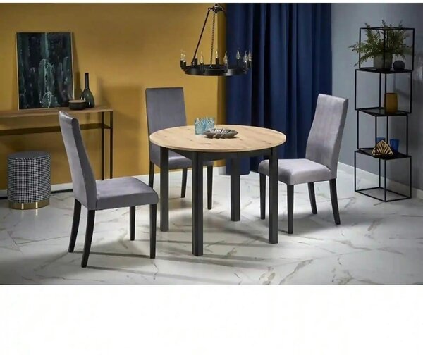 Masa extensibila RINGO, stejar/negru, PAL laminat, 102/142x102x76 cm