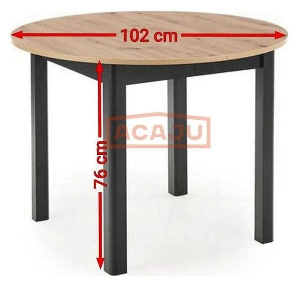 Masa extensibila RINGO, stejar/negru, PAL laminat, 102/142x102x76 cm