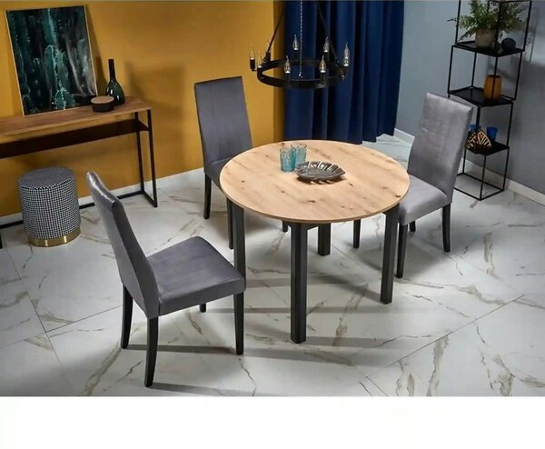 Masa extensibila RINGO, stejar/negru, PAL laminat, 102/142x102x76 cm