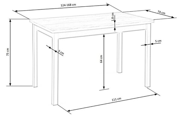 Masa extensibila GREG, stejar/negru, PAL, 124/168x74x75 cm