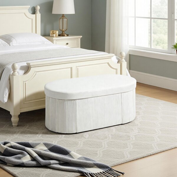 HOMCOM Taburet cu Spațiu de Depozitare Pliabil, Bancă Modernă Tapițată cu Material Catifea, Suport pentru Picioare cu Compartiment de 72L pentru Living și Dormitor, 76x38x35 cm, Crem | Aosom Romania