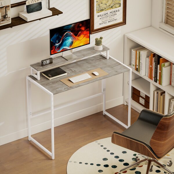 HOMCOM Masă Pliabilă Economisitoare de Spațiu cu Suport Detasabil pentru Monitor, 100x48x87,5 cm, Masă Portabilă pentru Birou, Casă și Studio, Culoare Lemn | Aosom Romania