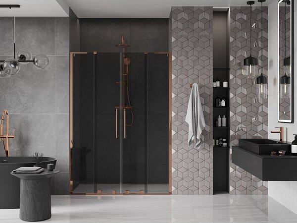 Mexen Velar L Duo, usa de dus culisanta pentru deschidere 140 cm, sticla gri 8mm, aur roz, 871-140-003-42-60