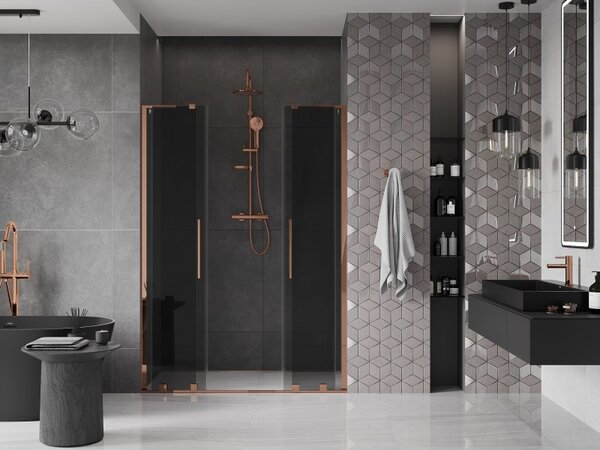 Mexen Velar L Duo, usa de dus culisanta pentru deschidere 140 cm, sticla gri 8mm, aur roz, 871-140-003-42-60