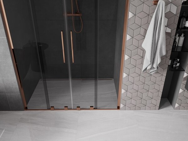 Mexen Velar L Duo, usa de dus culisanta pentru deschidere 140 cm, sticla gri 8mm, aur roz, 871-140-003-42-60