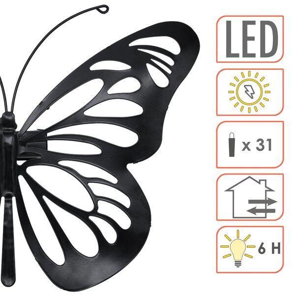 Set 2 x Decoratiune solara metalica, forma de fluture 34x26 cm, Negru