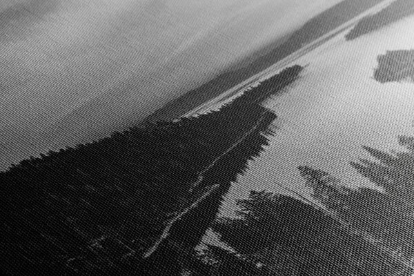 Tablou lac la apusul soarelui alb-negru