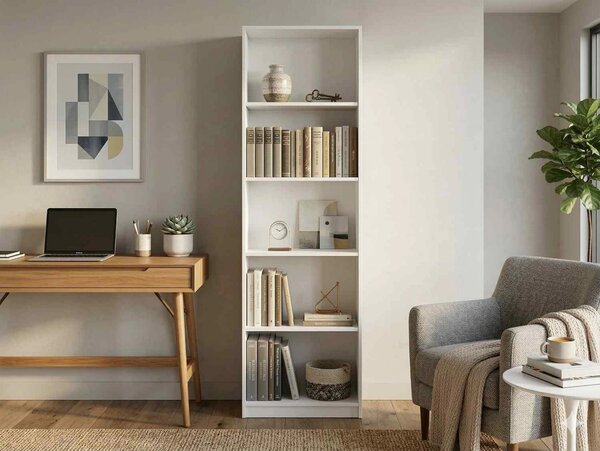 Biblioteca NEPO PLUS, alb, PAL, 60x34x197 cm