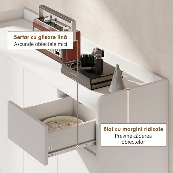 HOMCOM Pantofar Hol cu 4 Uși Push-to-Open, Rafturi Reglabile, MDF și Lemn Pin, 120x35x100 cm, Alb | Aosom Romania