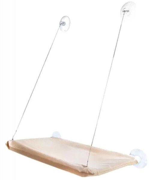 Pat suspendat pentru pisici, ventuze prindere, 55 x 32 cm, bej