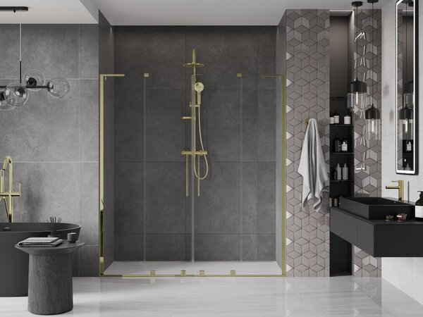 Mexen Velar L Duo, usa de dus culisanta pentru deschidere 170 cm, sticla transparenta 8 mm, auriu lucios, 871-170-003-02-50