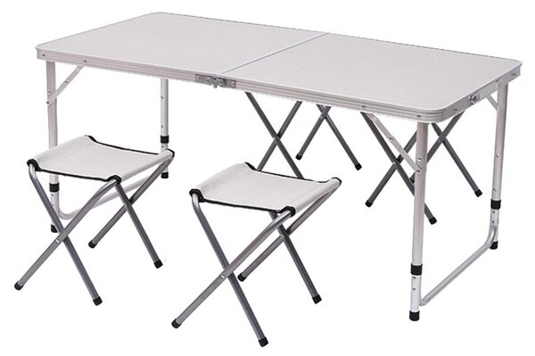 Set masa cu 4 scaune pentru camping, inaltime masa reglabila, picioare antiderapante, aluminiu, argintiu
