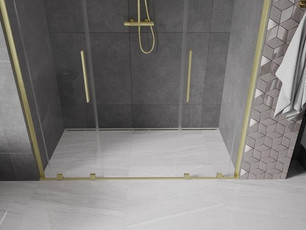 Mexen Velar L Duo, usa de dus culisanta pentru deschidere 170 cm, sticla transparenta 8 mm, auriu mat, 871-170-003-02-55