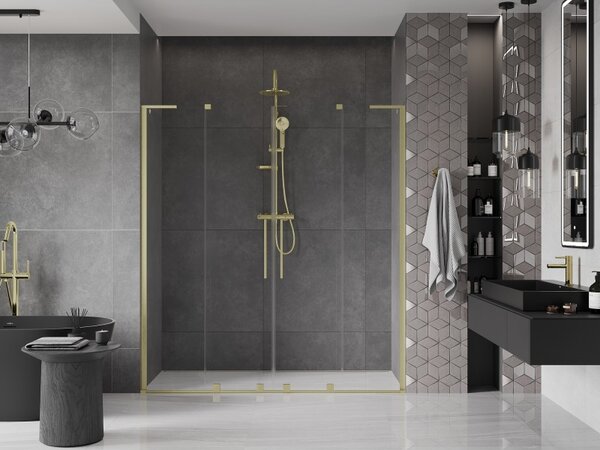 Mexen Velar L Duo, usa de dus culisanta pentru deschidere 170 cm, sticla transparenta 8 mm, auriu mat, 871-170-003-02-55