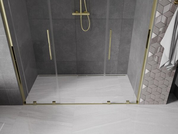 Mexen Velar L Duo, usa de dus culisanta pentru deschidere 170 cm, sticla transparenta 8 mm, auriu lucios, 871-170-003-02-50