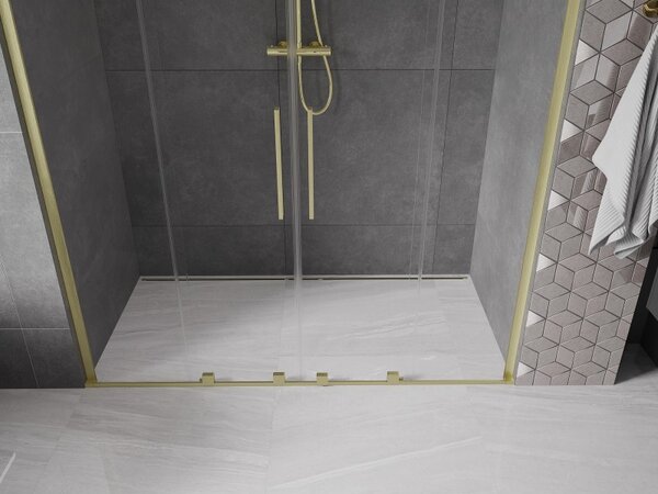 Mexen Velar L Duo, usa de dus culisanta pentru deschidere 170 cm, sticla transparenta 8 mm, auriu mat, 871-170-003-02-55
