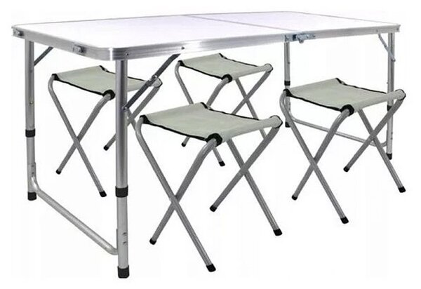 Set masa cu 4 scaune pentru camping, inaltime masa reglabila, picioare antiderapante, aluminiu, argintiu