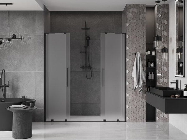 Mexen Velar L Duo, usa de dus culisanta pentru deschidere 200 cm, sticla mat 8 mm, negru mat, 871-200-003-32-70