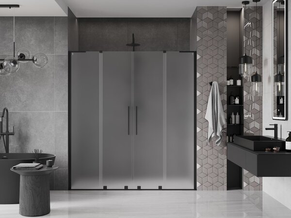 Mexen Velar L Duo, usa de dus culisanta pentru deschidere 200 cm, sticla mat 8 mm, negru mat, 871-200-003-32-70