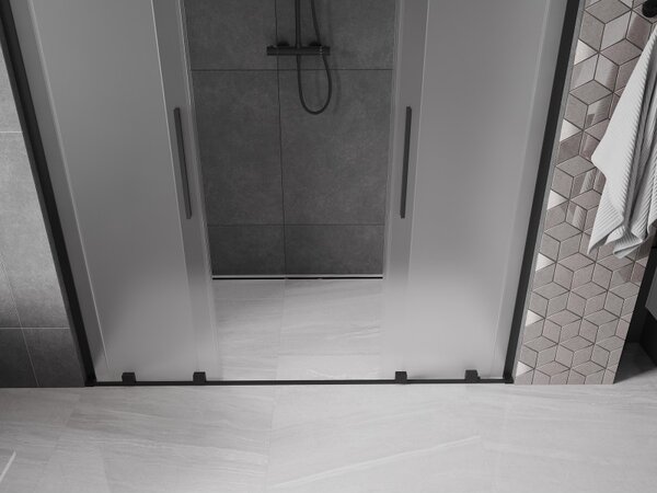 Mexen Velar L Duo, usa de dus culisanta pentru deschidere 200 cm, sticla mat 8 mm, negru mat, 871-200-003-32-70