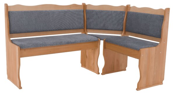 KONDELA Bancă de colţ, din lemn, arin/gri, MIREN