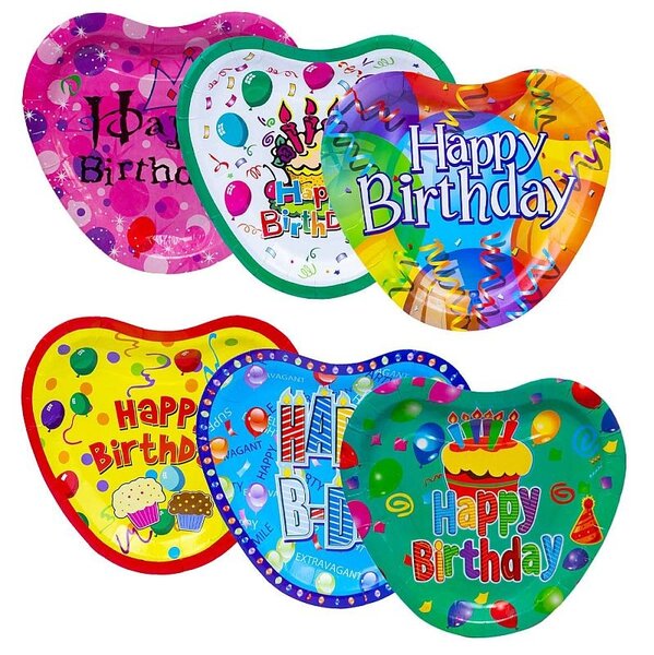 Set 10 farfurii Happy Birthday, forma inimioara, carton, 23 cm