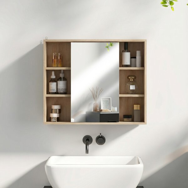 HOMCOM Dulap cu oglindă din MDF și PAL, cu 3 rafturi laterale și raft interior reglabil, 60x14.5x49.4 cm | Aosom Romania