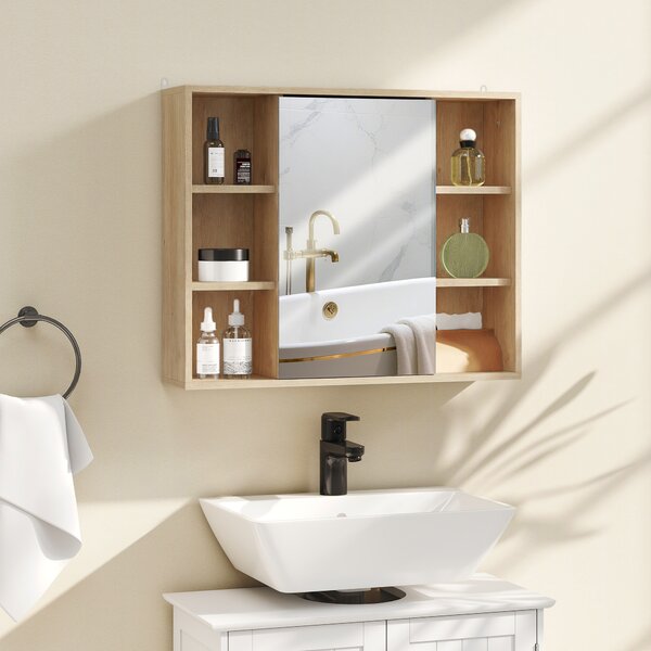 HOMCOM Dulap cu oglindă din MDF și PAL, cu 3 rafturi laterale și raft interior reglabil, 60x14.5x49.4 cm | Aosom Romania