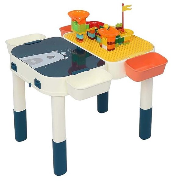 Masuta multifunctionala, doua suprafete, compatibila Lego, activitati si cuburi constructii, pliabila, 57x59x45 cm