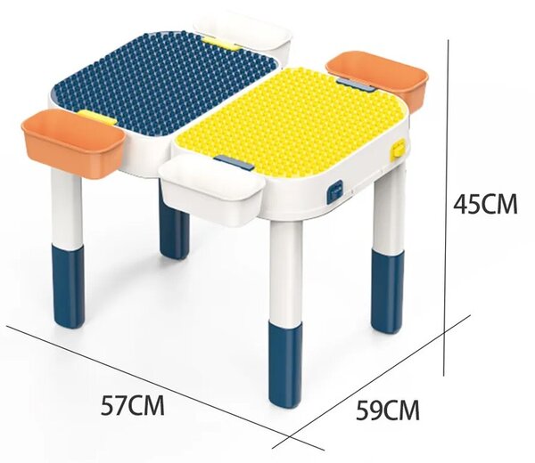 Masuta multifunctionala, doua suprafete, compatibila Lego, activitati si cuburi constructii, pliabila, 57x59x45 cm