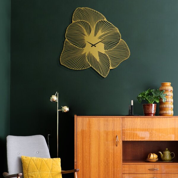 Ceas de perete decorativ din metal Azalea Auriu 70x70 cm