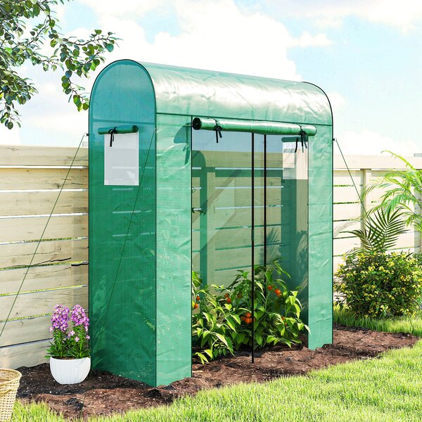 Outsunny Sera de Balcon cu Ușă și Ferestre Rulante, Sera pentru Grădină cu Structură din Oțel și Acoperiș PE, pentru Plante, Legume, Flori, Fructe, Anti UV, 170x68x200 cm, Verde | Aosom Romania