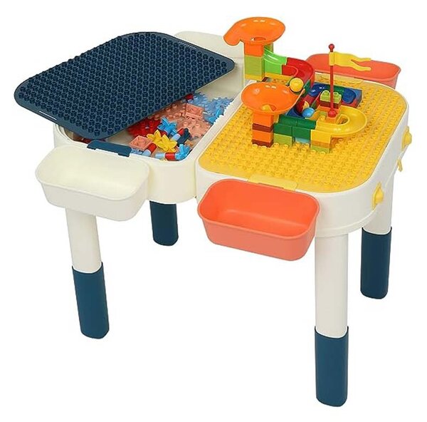 Masuta multifunctionala, doua suprafete, compatibila Lego, activitati si cuburi constructii, pliabila, 57x59x45 cm