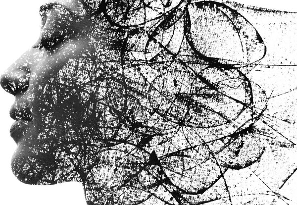Tablou femeie cu elemente abstracte