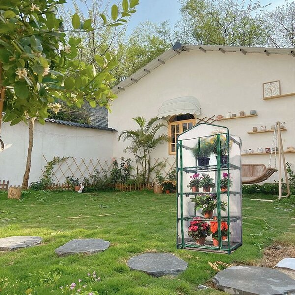 Mini solar de gradina cu 4 niveluri, usa rulou cu fermoar, folie PVC, 160x69x49 cm