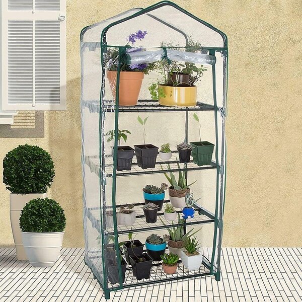 Mini solar de gradina cu 4 niveluri, usa rulou cu fermoar, folie PVC, 160x69x49 cm