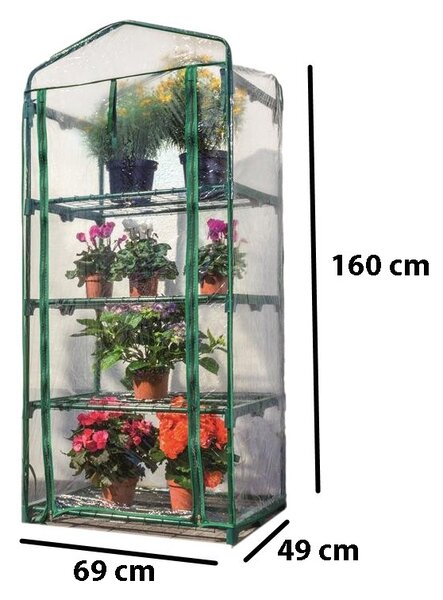 Mini solar de gradina cu 4 niveluri, usa rulou cu fermoar, folie PVC, 160x69x49 cm