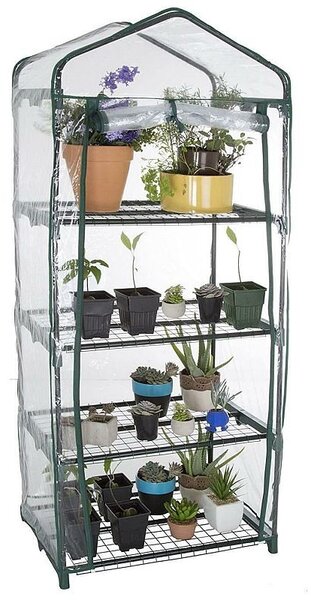 Mini solar de gradina cu 4 niveluri, usa rulou cu fermoar, folie PVC, 160x69x49 cm