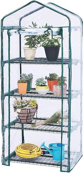 Mini solar de gradina cu 4 niveluri, usa rulou cu fermoar, folie PVC, 160x69x49 cm