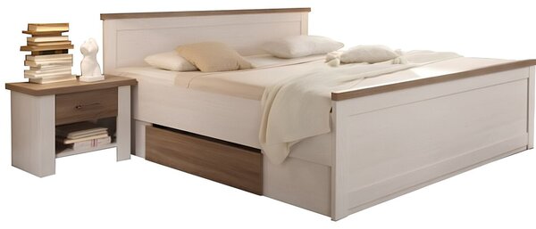 Cadru pat LUMERA 180x200, pin alb/stejar trufa, PAL melaminat, cu 2 se