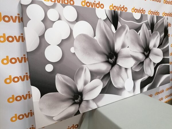 Tablou floare magnolie pe fundal abstract alb-negru